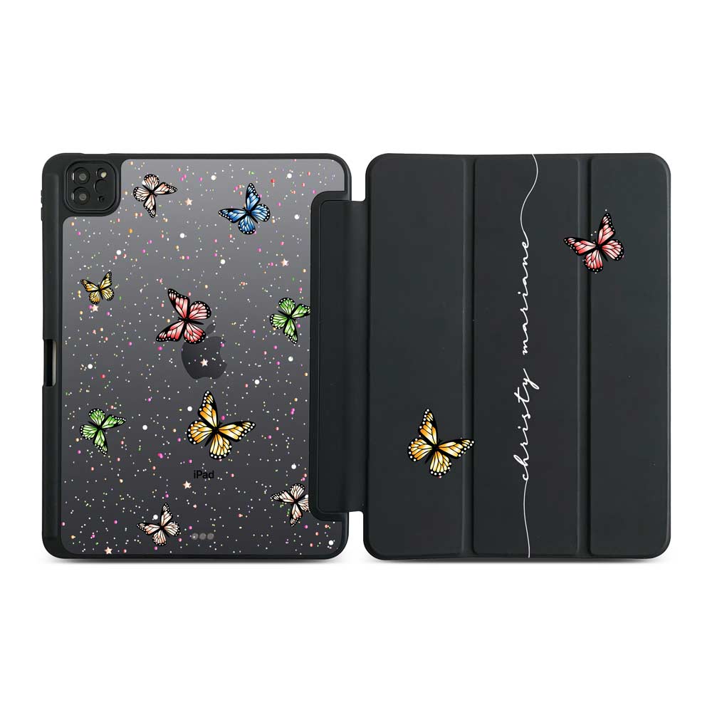 Customize Your Name With Butterflies For Ipad Case iPad Flip Cover Case - iPad 7 / 8 / 9 10.2 inch / Black