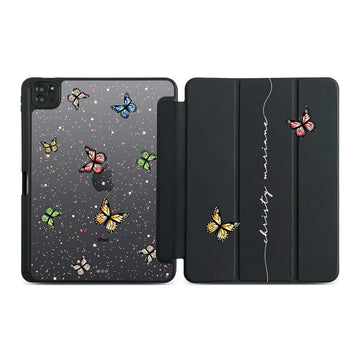 Customize Your Name With Butterflies For Ipad Case iPad Flip Cover Case - iPad 7 / 8 / 9 10.2 inch / Black
