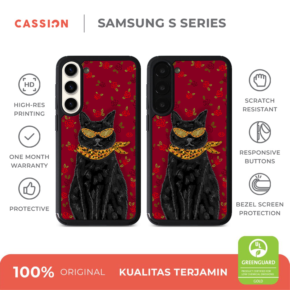 Fashionable Black Cat Hybrid Rubber Case V5 - Samsung S24 FE / Black
