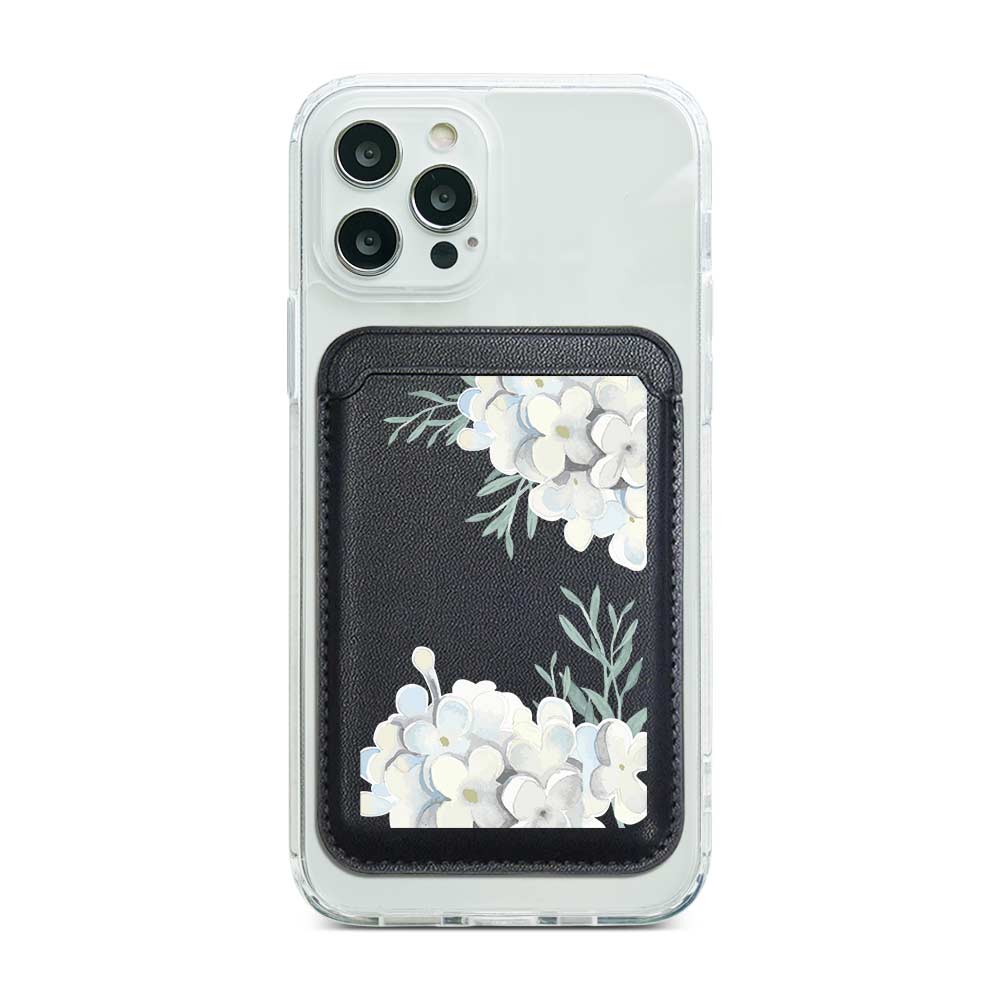 Watercolor White Hydrangea Pocket Wallet Magnetic - White
