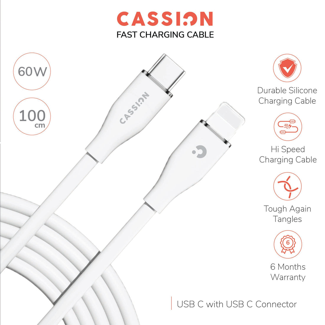 Durable Soft Silicone Fast Charging Cable C to C 60W C to Lightning 27W