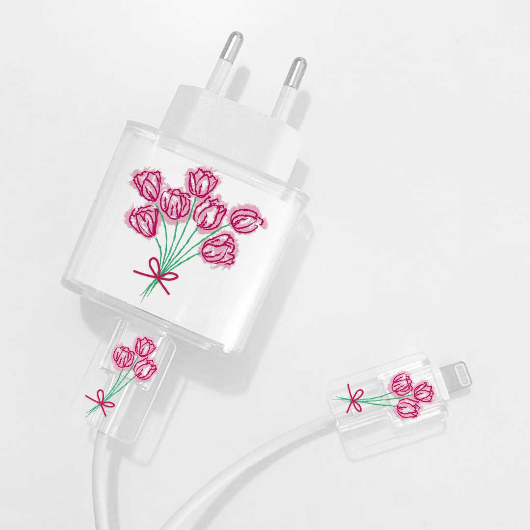 Pink Bouquet Charger Case & Cable Protector iPhone Charger Case Kit 18W 20W - Charger Case