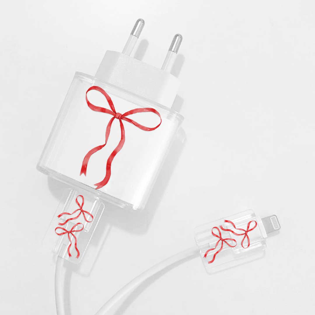 Red Ribbon Charger Case & Cable Protector iPhone Charger Case Kit 18W 20W - Cable Protector