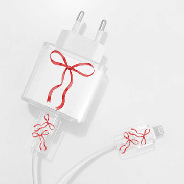 Red Ribbon Charger Case & Cable Protector iPhone Charger Case Kit 18W 20W - Cable Protector