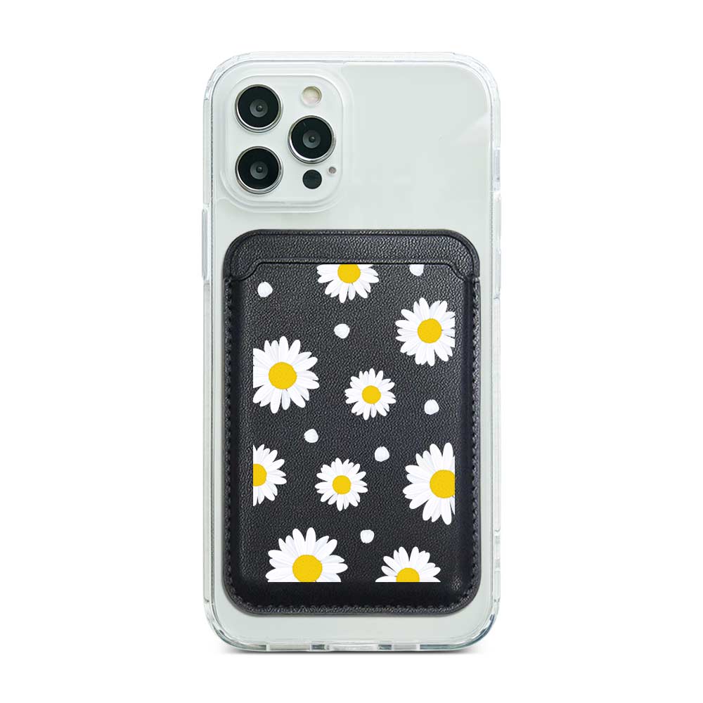 White Daisy Pattern Magnetic Wallet Pocket