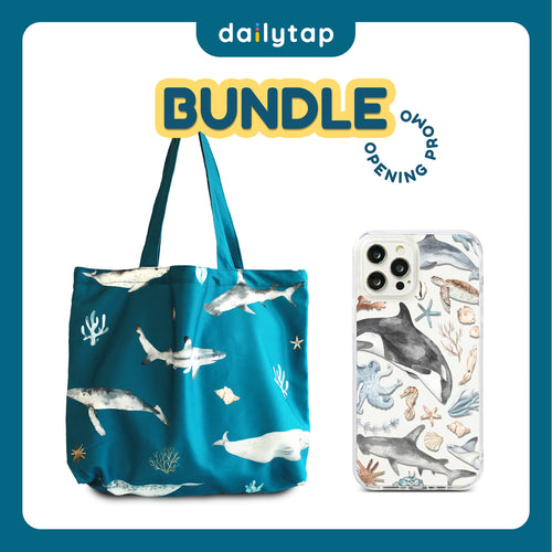 Tote Bag Lipat Sea World Pattern Bundling Package CASSION X DAILYTAP